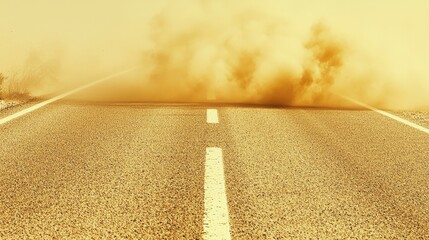 Desert Road with Dust Cloud