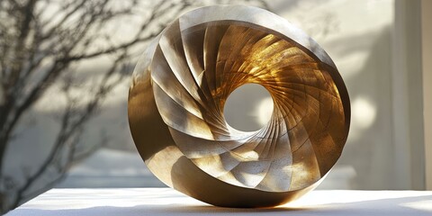 Poster - Golden, abstract sculpture with a circular opening.