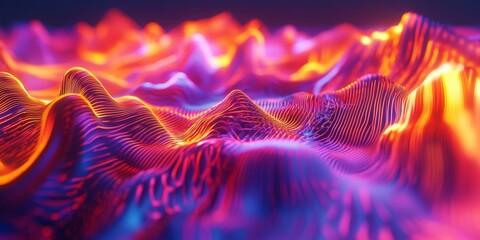 Canvas Print - Abstract neon orange and purple waves.