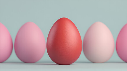 Wall Mural - Red Easter Egg Among Pink Eggs Minimalist Background