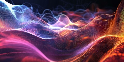 Wall Mural - Abstract wave glowing with pink, blue, and orange light.