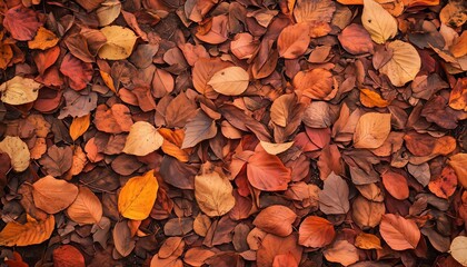 A vibrant collection of colorful autumn leaves covering the forest floor, showcasing the beauty of fall foliage.