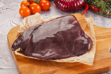 Raw beef liver for cooking