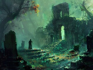 Canvas Print - Forgotten Ruins in a Mystical Forest