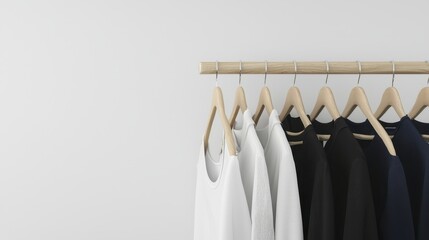 White and Black Clothes Hanging on Wooden Hangers