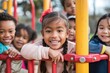 © Татьяна Евдокимова - Group of diverse kindergarten students are smiling and playing together on a playground