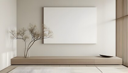 Wall Mural - Elegant minimalist sanctuary showcasing a blank canvas with neutral tones for a tranquil atmosphere