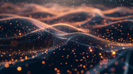 Wall Mural - Abstract Dark Blue and Orange Background with Glowing Particles