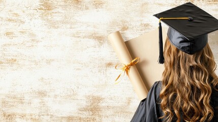 Graduation Cap  Diploma  and Wooden Background