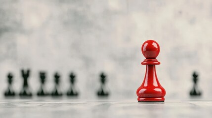 Red Chess Pawn Standing Out From The Crowd