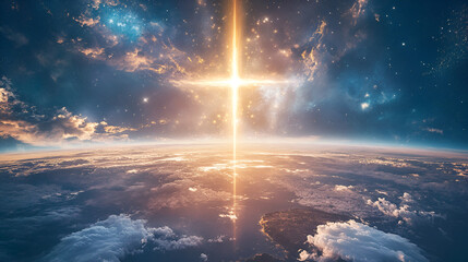 Heavenly Light: A Stunning Cross Shining Through the Clouds