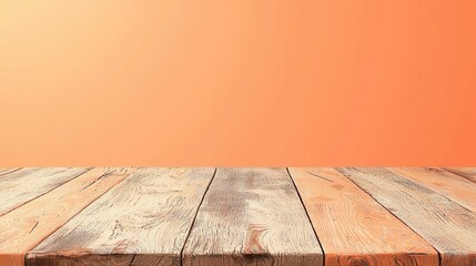 Wall Mural - Orange Gradient Background with Rustic Wooden Tabletop