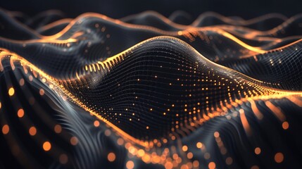 Wall Mural - Abstract Wavy Grid with Glowing Orange Dots