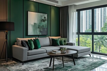 Wall Mural - Modern Living Room with Green Accents