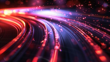 Wall Mural - Abstract Red and Blue Light Trails with Sparkles