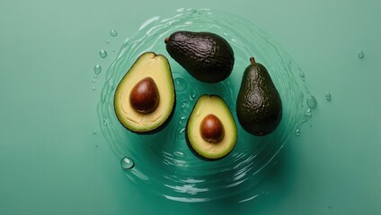 Four avocados are floating in a pool of water