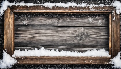 wooden background and snow frame for New year celebrations or Christmas decorations