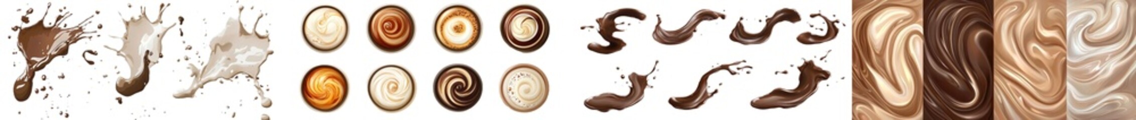 Sticker - Smears of brown liquid, ganache sauce stains and melts on a white background. 3D realistic food design with dark chocolat traces.