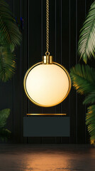 Poster - Minimalist Gold Lamp and Palm Leaves with Copy Space.