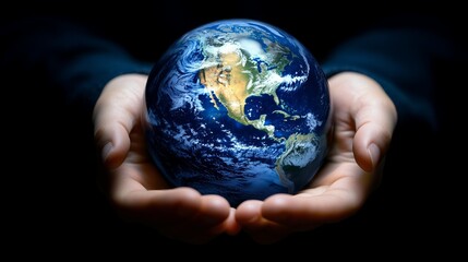 Hands holding a 3D globe, concept sustainability and save environment.