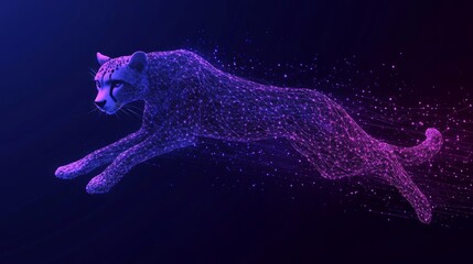 Wall Mural - high speed concept. cheetah in motion in the form of a starry sky or space, consisting of point, lin