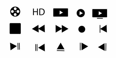 Wall Mural - multimedia movie cinema icons set. video, film, media,player, clapper board sign collection.