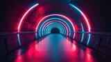 Futuristic neon tunnel with bright red and blue lights