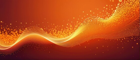 abstract orange wave background with particles