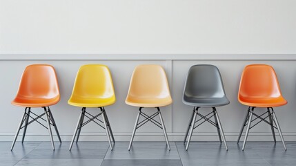 Four chairs in office hallway, with space for personalized text