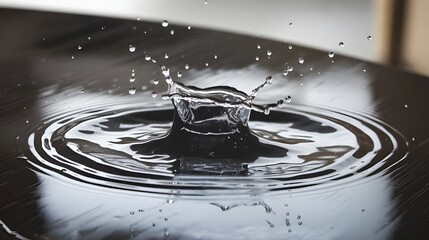 Water droplets splashing and creating ripples on a smooth surface. 