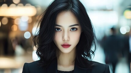 Poster - Beautiful Young Woman with Long Black Hair and Makeup