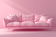 © SANA - Soft pink sofa on pink background, 3D illustration, AI generated image. Modern minimalistic living room interior detail