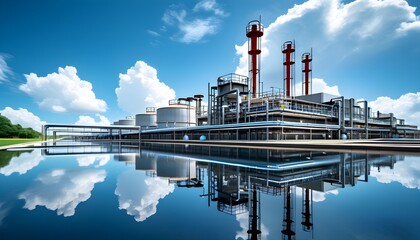 Innovative water treatment facility under clear blue skies emphasizing advanced infrastructure for sustainable water management