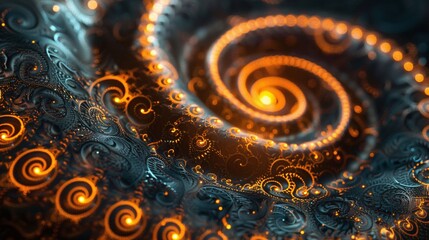 Wall Mural - Abstract Spiral with Glowing Orange Lines