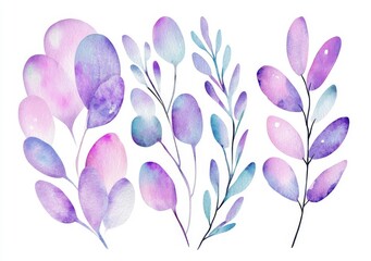 Wall Mural - Contains forget-me-nots, wildflowers, and eucalyptus leaves. Watercolors.