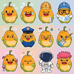 Poster - 2d vector illustration emoji emote for social media icon for fruits and animals cute character  