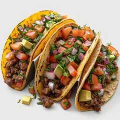 Mexican Tacos with Ground Beef, Avocado, Tomato, and Onion