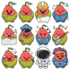 Wall Mural - 2d vector illustration emoji emote for social media icon for fruits and animals cute character  