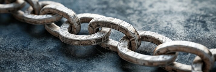 A close-up image of a sturdy metal chain, symbolizing strength, connection, interdependence, security, and resilience. The intricate design of the links highlights the importance of unity and collabor