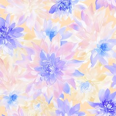 Sticker - Seamless pattern of watercolor flowers with chrysanthemums