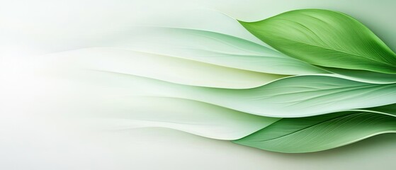 Wall Mural - Elegant green leaves gracefully flowing on a soft, light background, creating a serene and fresh atmosphere for nature-themed designs.