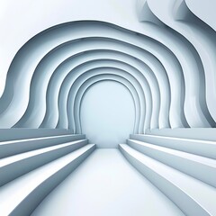 Wall Mural - Abstract White Empty Interior With Staircase Leading To Circular Tunnel, 3d Render, Illustration