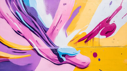 Wall Mural - Vibrant Graffiti Wall Art - Abstract Design in Pink, Yellow, Purple, and Blue