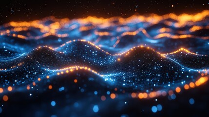 Glowing nodes and connections in an abstract digital network, illustrating data, technology, and connectivity with a futuristic touch