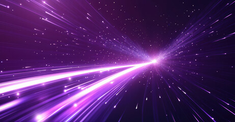 Wall Mural - Bright streaks of purple and white light are flying and starry night sky in a space environment. Digital technology and innovation concept. High quality photo