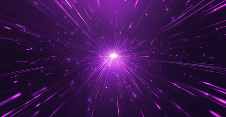 Wall Mural - Abstract explosion of purple light rays and glowing particles in space, creating a dynamic and futuristic effect. High quality photo