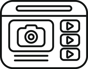 Sticker - Outline icon of a web page with photo camera icon and play buttons, representing a website offering both photo and video content