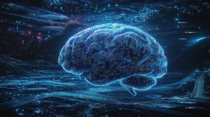 Digital Mindscapes: Futuristic Binary Brain Illuminated with Computing Circuits