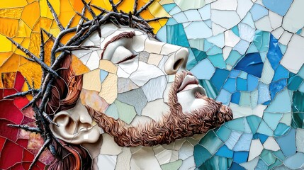 Wall Mural - Abstract stained glass style Jesus Christ wearing crown of thorns