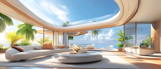 Poster - Modern Living Room with Ocean View.